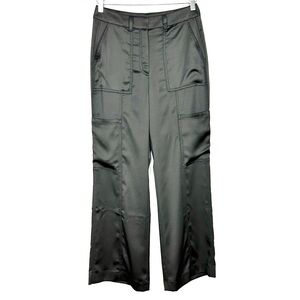 WHBM Wide Leg Satin Cargo Pants Women’s Size 2 High Rise Pockets Elegant Black